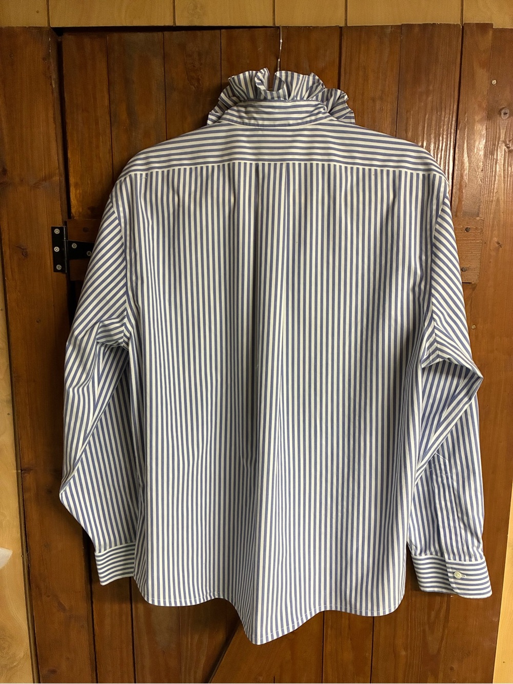 Brooks Brothers White and Blue Vertical-Stripe Ruffle-Collar Shirt - Picture 3 of 4